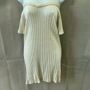 COPY - Reformation off the shoulder tan dress